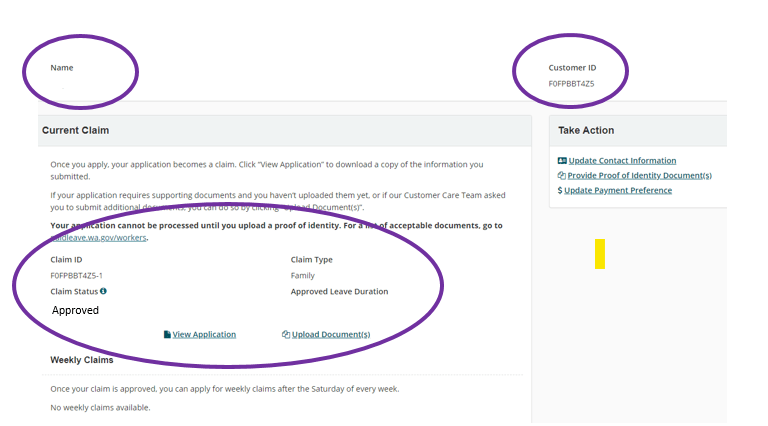 Claim status image taken of ESD's PFML portal.