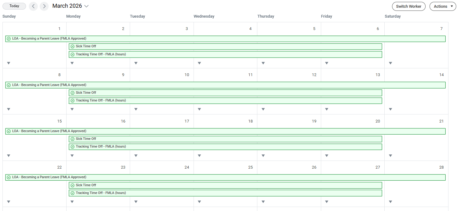 Staff leave of absence calendar example